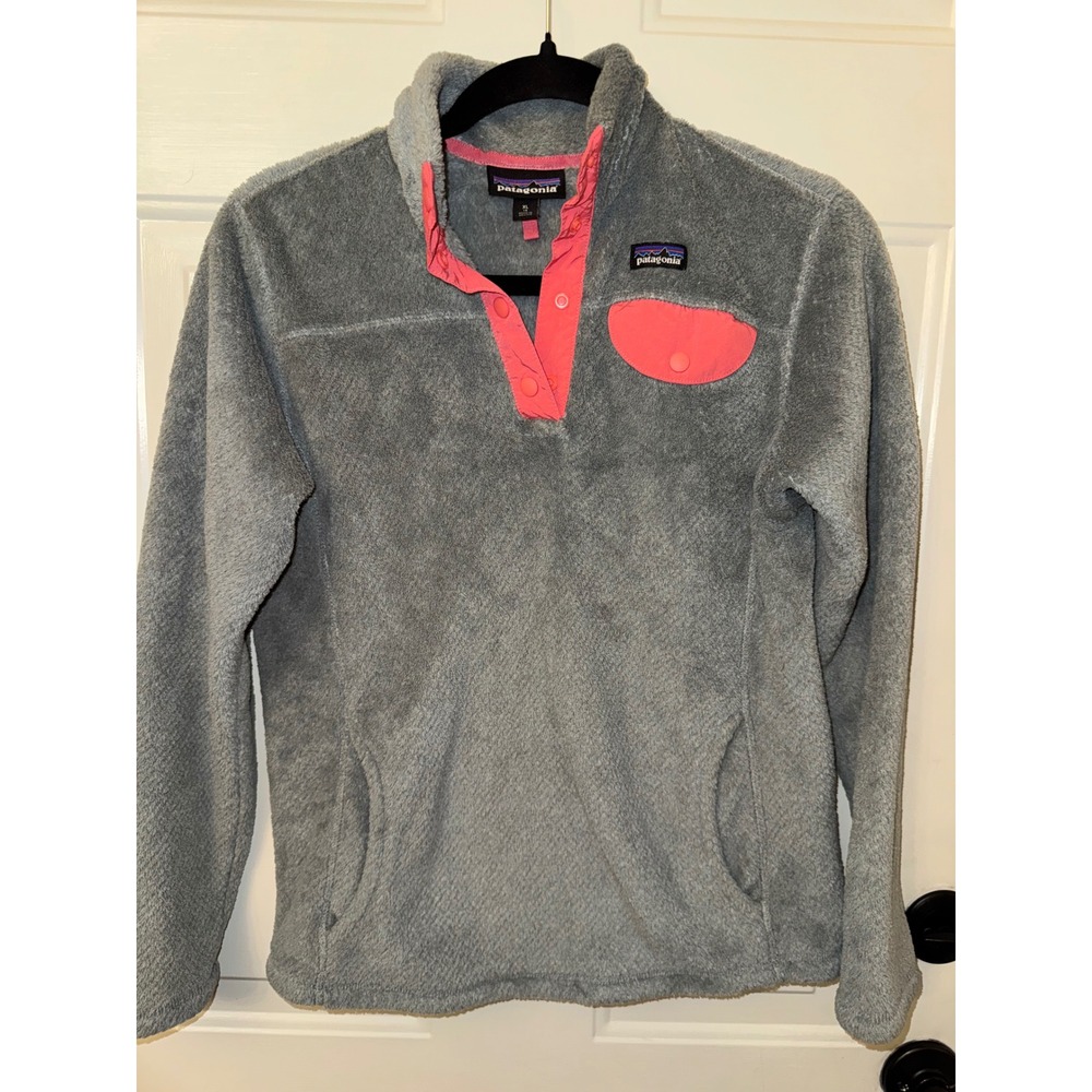 Patagonia Re-Tool Snap-T Fleece Pullover Grey Pink Girls XL 14 Women XS